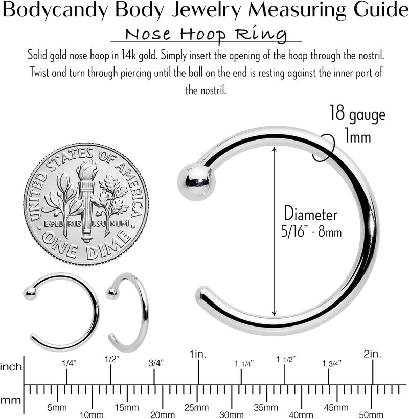 Body Candy Nose Hoops 14k Gold 18 Gauge 5/16 Nose Rings - Image 2